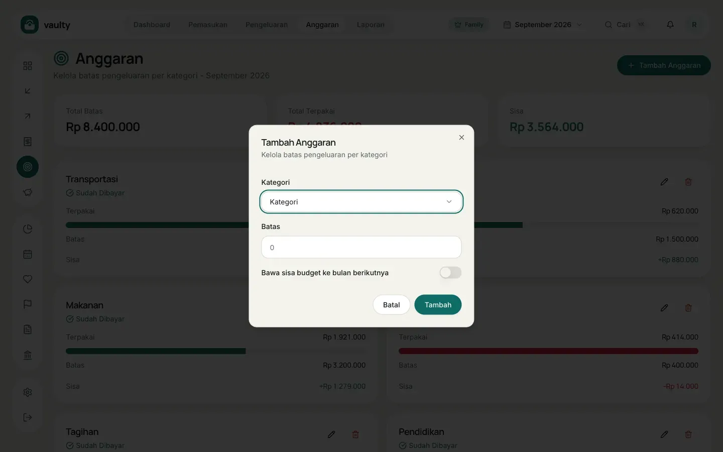 Formulir Tambah Anggaran