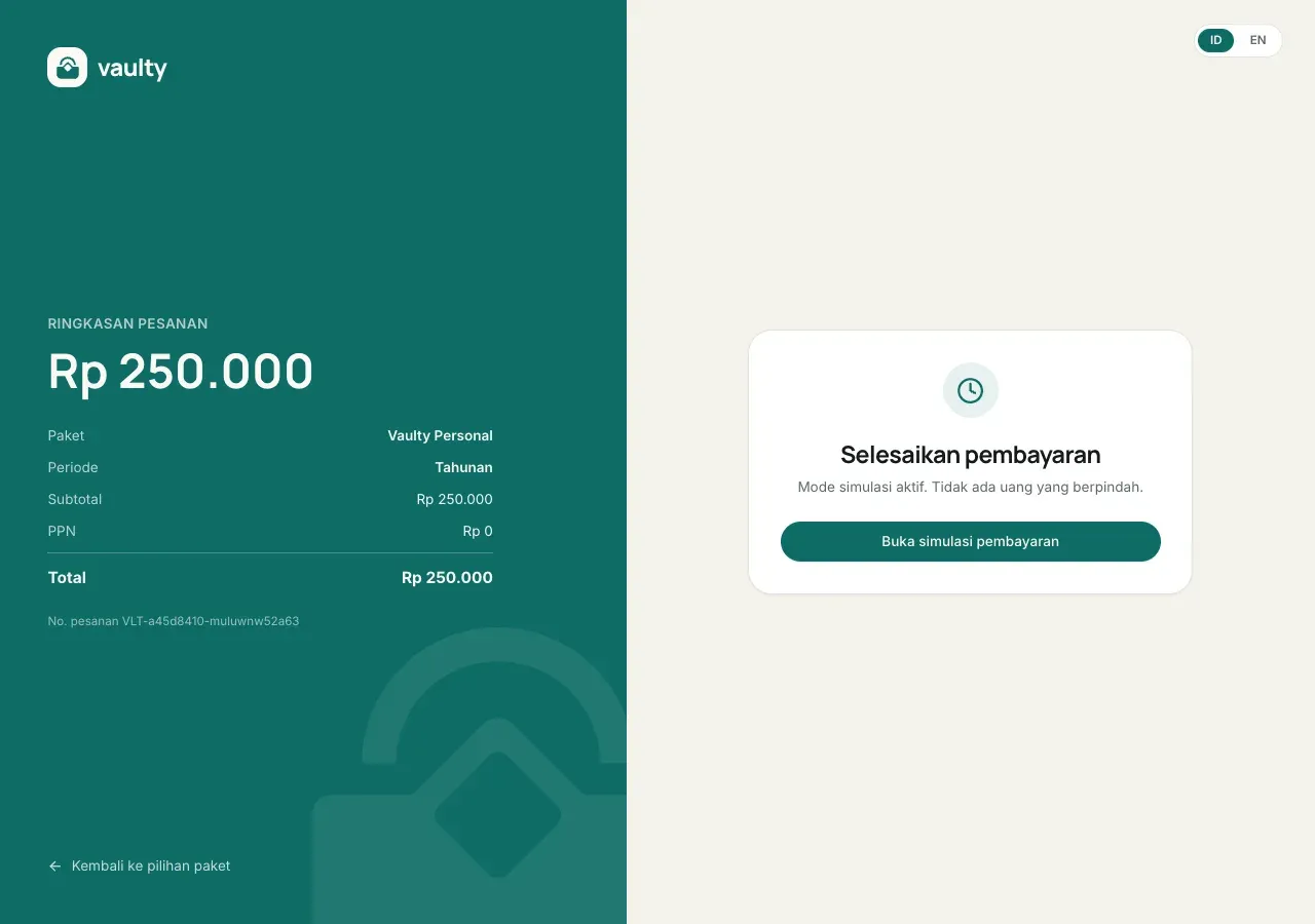 Halaman pembayaran yang dibuka dari onboarding, sama dengan halaman Langganan